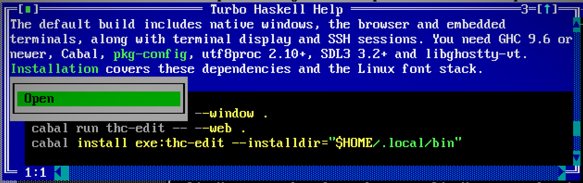The Installation link in Help, with its Open context menu.